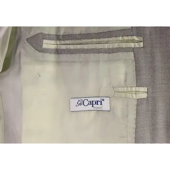 Gi Capri Napoli Gray/Pearl Woven Silk-Wool 2-Btn Handmade Sportcoat Blazer 44R
